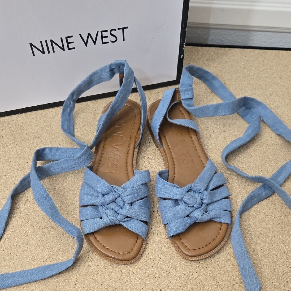 Nine West Blue Sandals Wrap Up Ankle Tie Women's Size 9